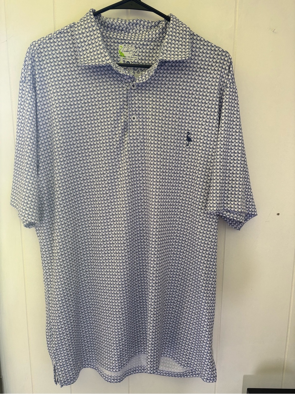 TailorByrd Blue and White Geometric Polo Shirt